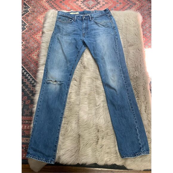 Gap Mens Slim Distressed Medium Wash Jeans 32x34 - Picture 1 of 10